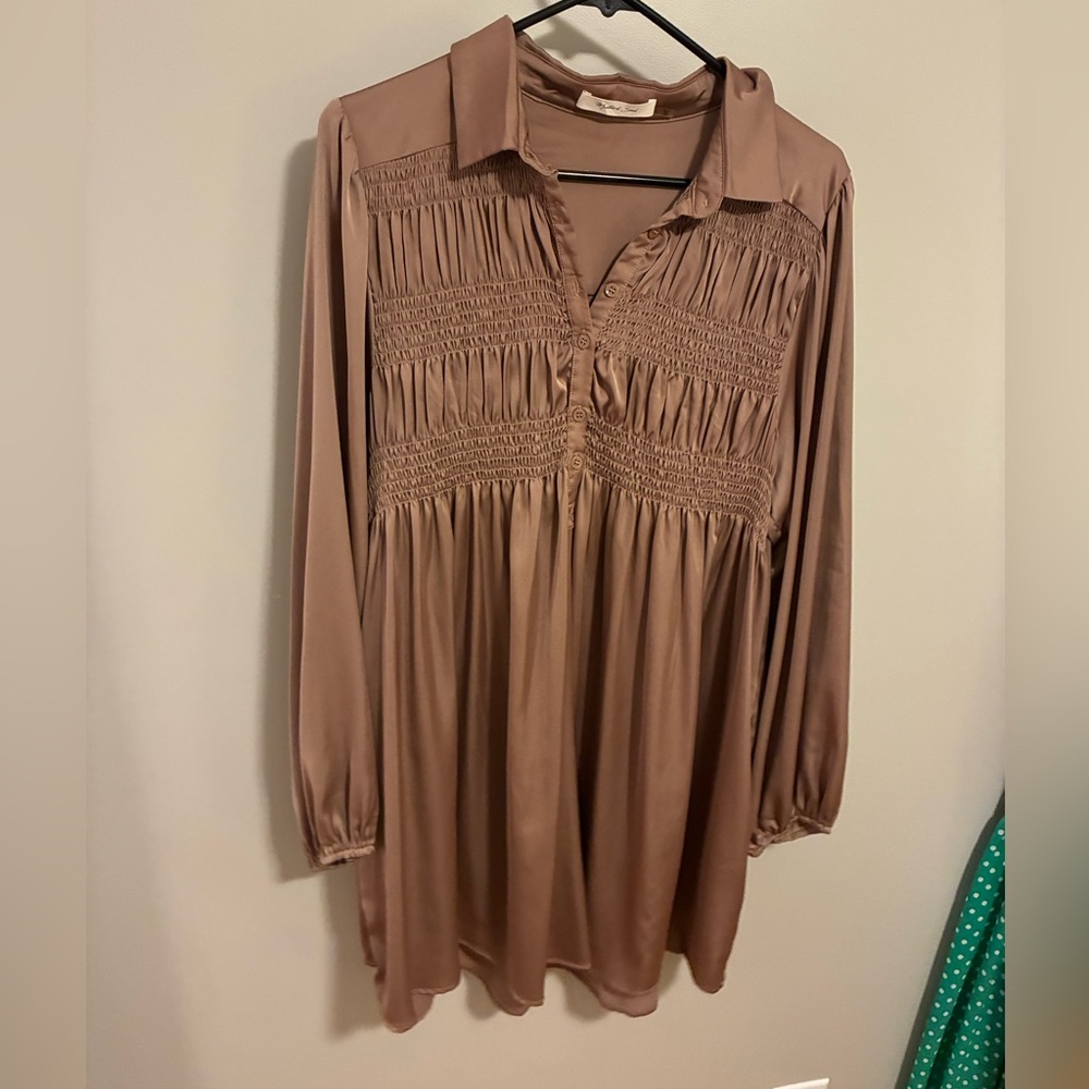 Light brown silky satin dress